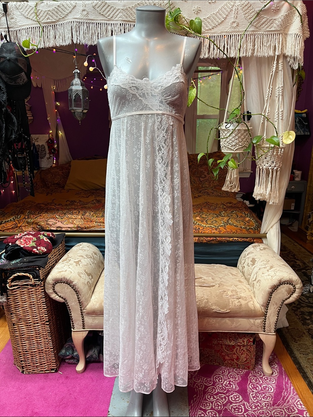 Vintage 80s / 70s Glydons boho sheer lace maxi slip dress